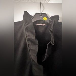 Black ultra suede machine, washable tunic by JMcLaughlin size medium ruffle neck